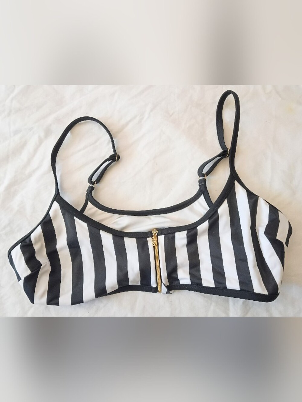 VICTORIA'S SECRET Zipper Bikini Top Black & White Stripe XL